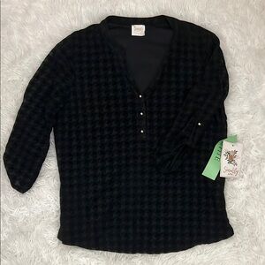 Black Houndstooth Blouse with Button Details